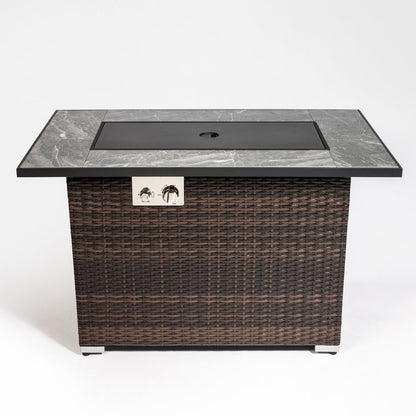 50000 BTU 43" Brown Wicker Propane Rectangular Fire Pit With Cover