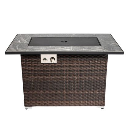 50000 BTU 43" Brown Wicker Propane Rectangular Fire Pit With Cover