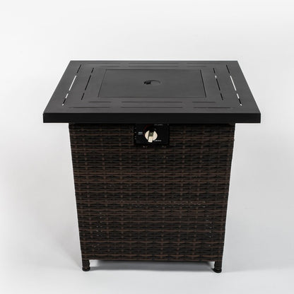 50000 BTU 28" Black Rattan Propane Square Fire Pit With Cover