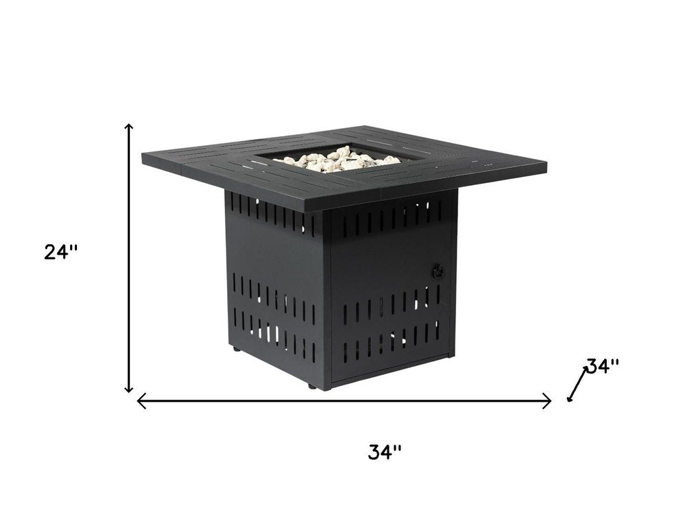 50000 BTU 34" Black Steel Propane Square Fire Pit With Cover