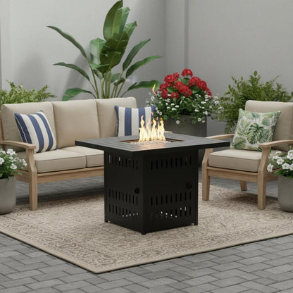 50000 BTU 34" Black Steel Propane Square Fire Pit With Cover