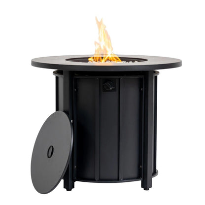 50000 BTU 30" Black Steel Propane Column Fire Pit With Cover