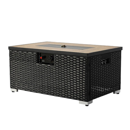 40000 BTU 32" Brown Wicker Propane Rectangular Fire Pit With Cover