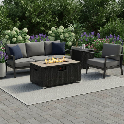 40000 BTU 32" Brown Wicker Propane Rectangular Fire Pit With Cover