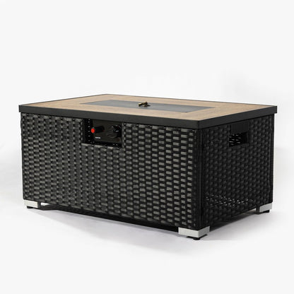 40000 BTU 32" Brown Wicker Propane Rectangular Fire Pit With Cover