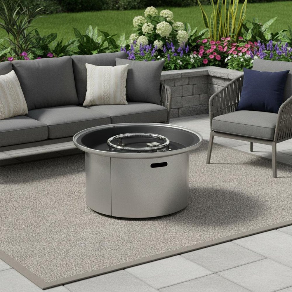 50000 BTU 37" Gray Steel Propane Round Fire Pit With Cover
