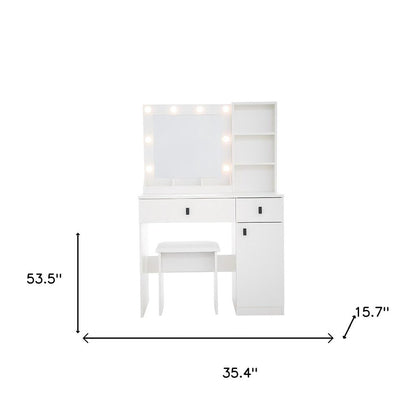 35" White Wood Two Drawer Vanity Table