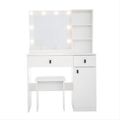 35" White Wood Two Drawer Vanity Table