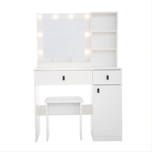 35" White Wood Two Drawer Vanity Table
