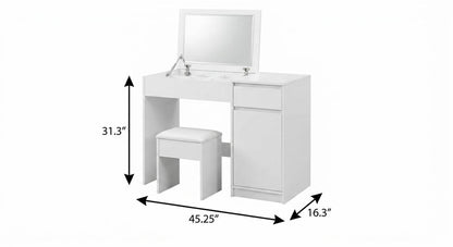 45" White Wood Five Drawer Vanity Table