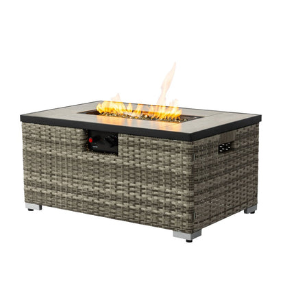 50000 BTU 32" Beige Iron Propane Rectangular Fire Pit With Cover