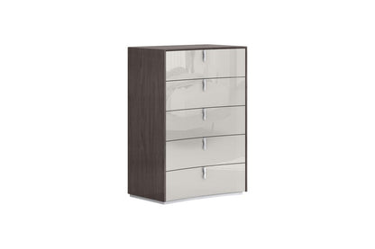 31" Chestnut And Light Gray Wood Five Drawer Dresser