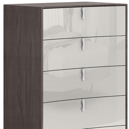 31" Chestnut And Light Gray Wood Five Drawer Dresser