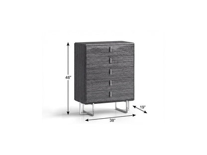 38" Gray Wood Five Drawer Dresser