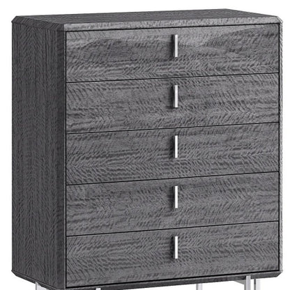 38" Gray Wood Five Drawer Dresser