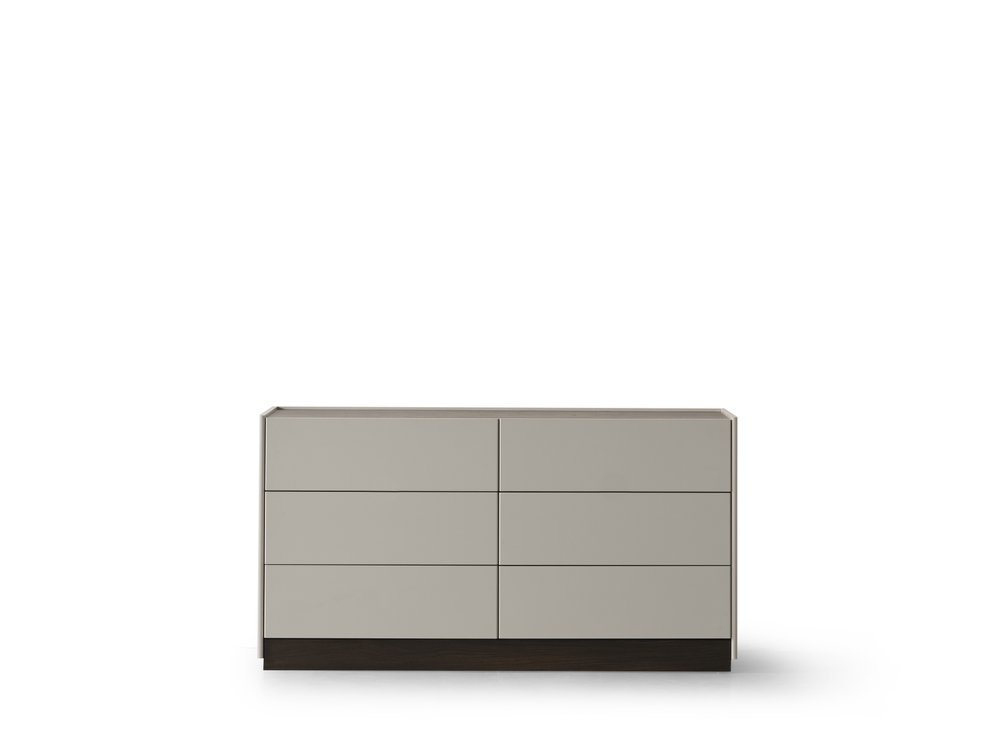 60" Light Gray And Walnut Wood Six Drawer Double Dresser