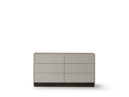 60" Light Gray And Walnut Wood Six Drawer Double Dresser