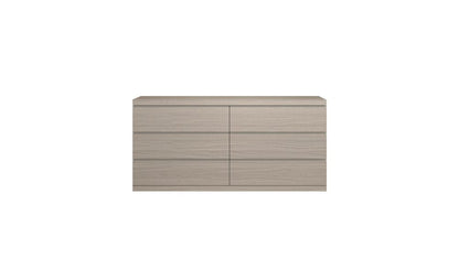 63" Oak Wood Six Drawer Double Dresser