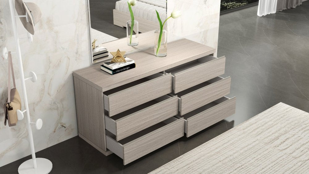 63" Oak Wood Six Drawer Double Dresser