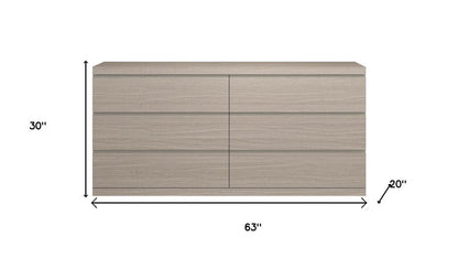63" Oak Wood Six Drawer Double Dresser