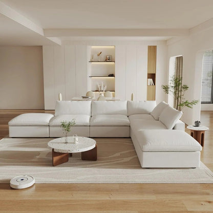 160" White Linen Blend Modular Armless Sofa With Ottomans And Storage