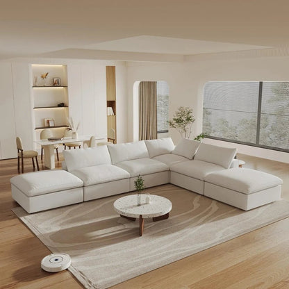 160" White Linen Blend Modular Armless Sofa With Ottomans And Storage