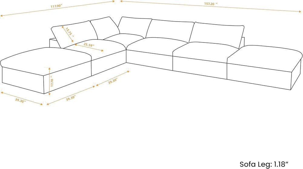 160" White Linen Blend Modular Armless Sofa With Ottomans And Storage