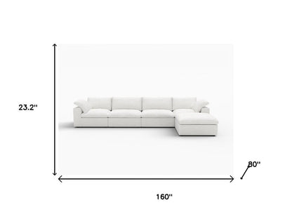 160" White Linen Blend Modular Universal Sofa With Ottoman And Storage