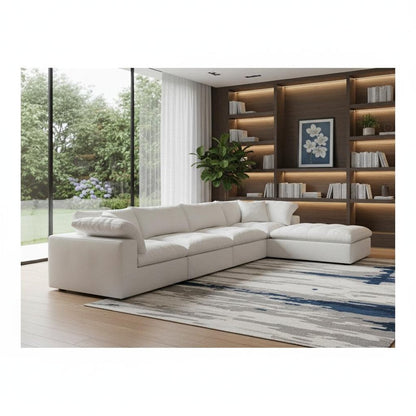 160" White Linen Blend Modular Universal Sofa With Ottoman And Storage