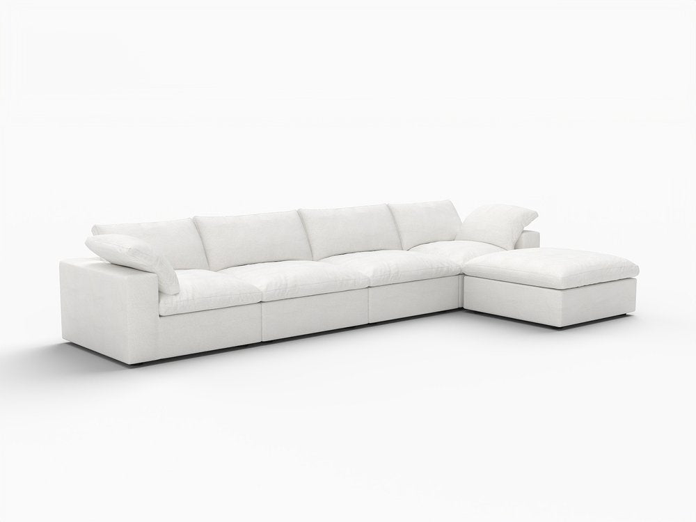 160" White Linen Blend Modular Universal Sofa With Ottoman And Storage