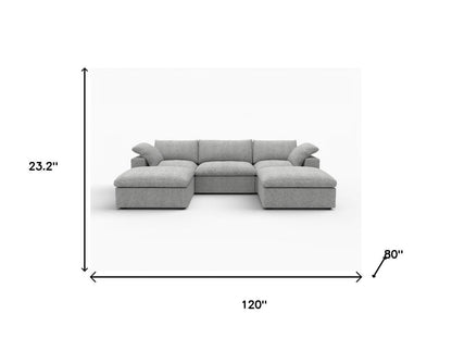 120" Light Gray Linen Blend Modular Universal Sofa With Ottoman And Storage