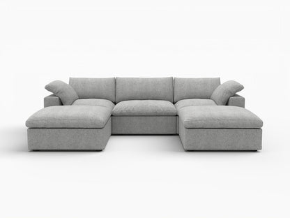 120" Light Gray Linen Blend Modular Universal Sofa With Ottoman And Storage