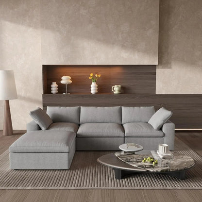 120" Light Gray Linen Blend Modular Universal Sofa With Ottoman And Storage