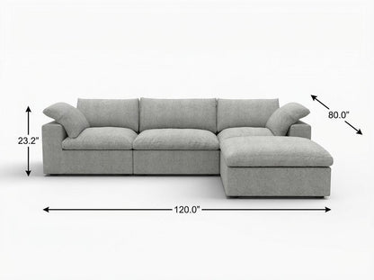 120" Light Gray Linen Blend Modular Universal Sofa With Ottoman And Storage