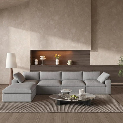 160" Light Gray Linen Blend Modular Universal Sofa With Ottoman And Storage