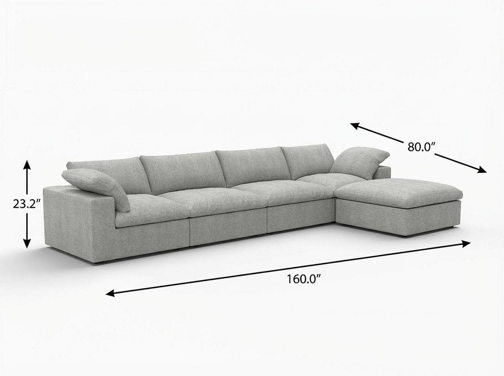 160" Light Gray Linen Blend Modular Universal Sofa With Ottoman And Storage