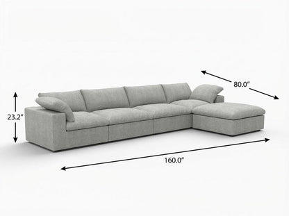 160" Light Gray Linen Blend Modular Universal Sofa With Ottoman And Storage