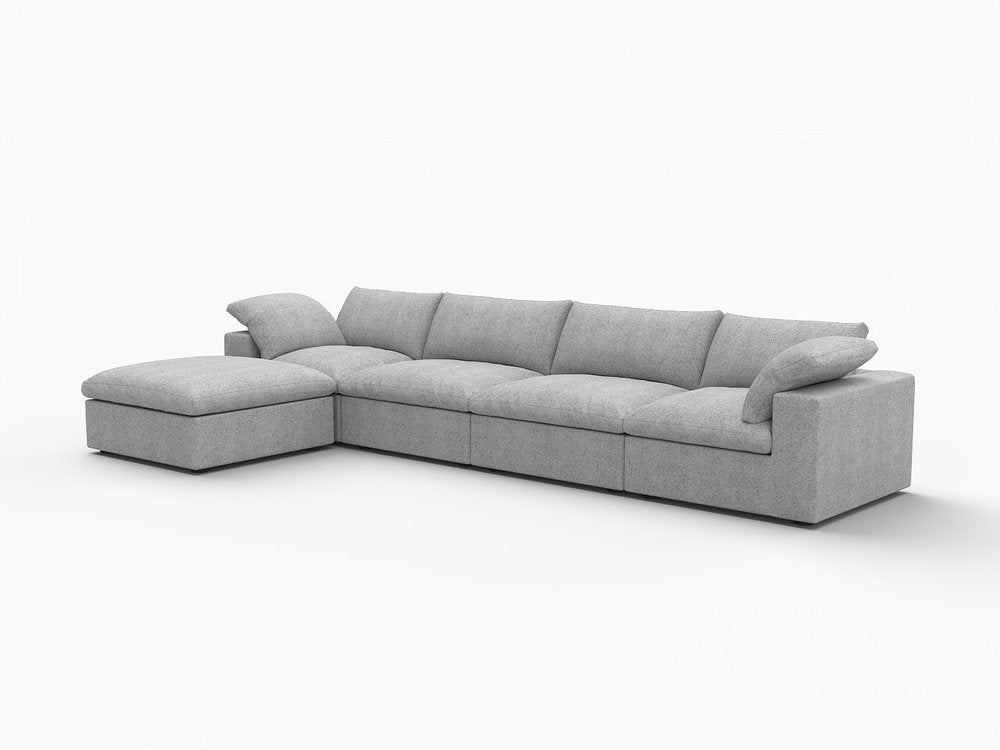 160" Light Gray Linen Blend Modular Universal Sofa With Ottoman And Storage