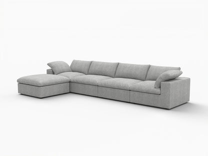 160" Light Gray Linen Blend Modular Universal Sofa With Ottoman And Storage