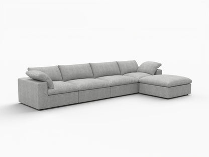 160" Light Gray Linen Blend Modular Universal Sofa With Ottoman And Storage