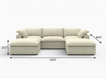 120" Beige Linen Blend Modular Sofa With Ottoman And Toss Pillows And Storage
