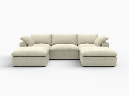 120" Beige Linen Blend Modular Sofa With Ottoman And Toss Pillows And Storage
