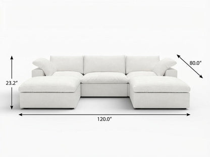 120" White Linen Blend Modular Universal Sofa With Ottoman And Storage