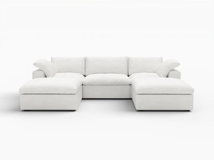 120" White Linen Blend Modular Universal Sofa With Ottoman And Storage