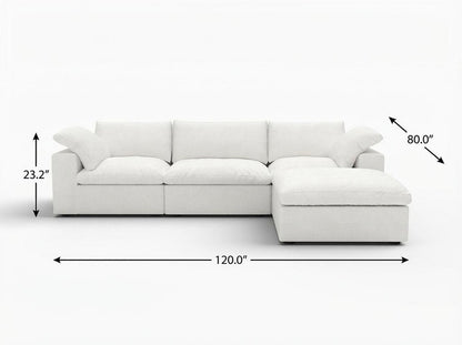 120" White Linen Blend Modular Universal Sofa With Ottoman And Storage