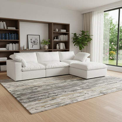 120" White Linen Blend Modular Universal Sofa With Ottoman And Storage