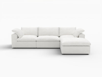 120" White Linen Blend Modular Universal Sofa With Ottoman And Storage