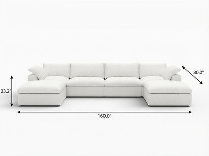 160" White Linen Blend Modular Sofa With Ottomans Toss Pillows And Storage