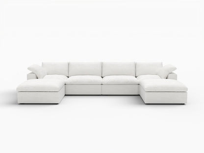 160" White Linen Blend Modular Sofa With Ottomans Toss Pillows And Storage