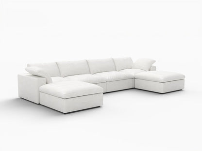 160" White Linen Blend Modular Sofa With Ottomans Toss Pillows And Storage